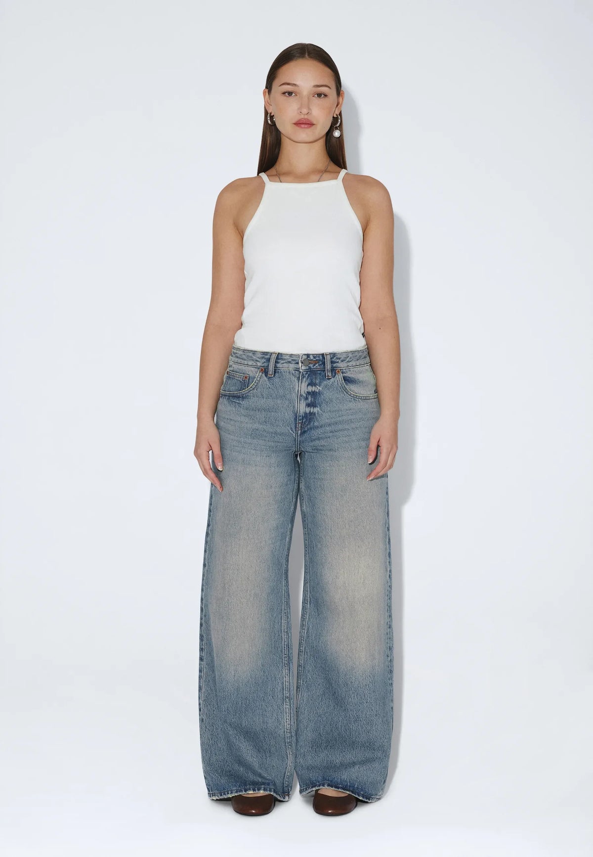 Dr.Denim W Rhue Low Wide Jeans Stream Sky Fade Vintage