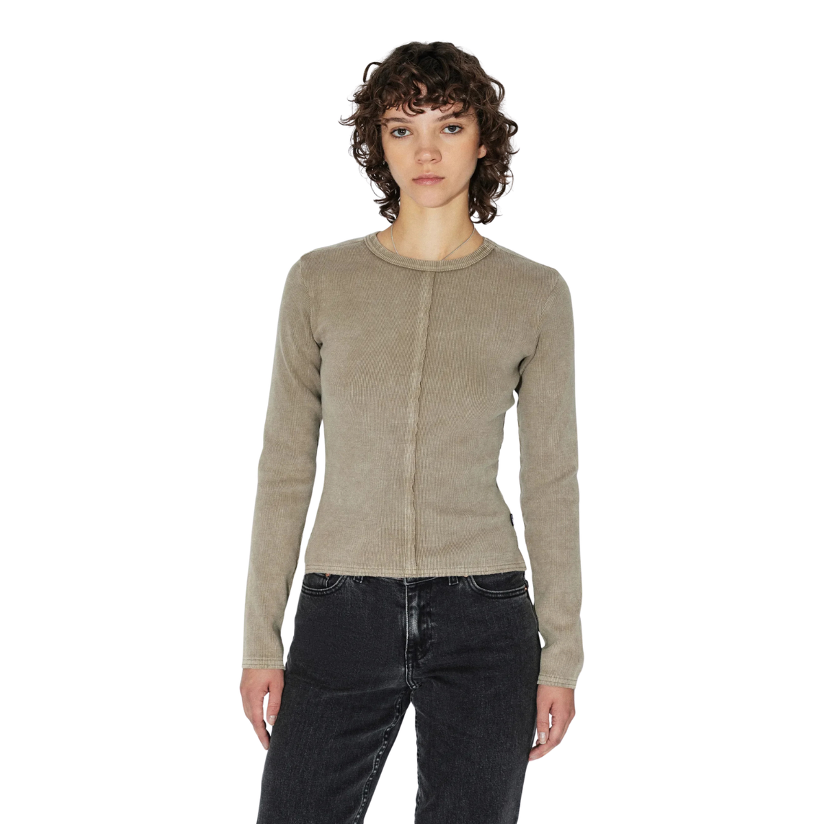 Dr.Denim W Stella Rib LS T-Shirt Washed Khaki