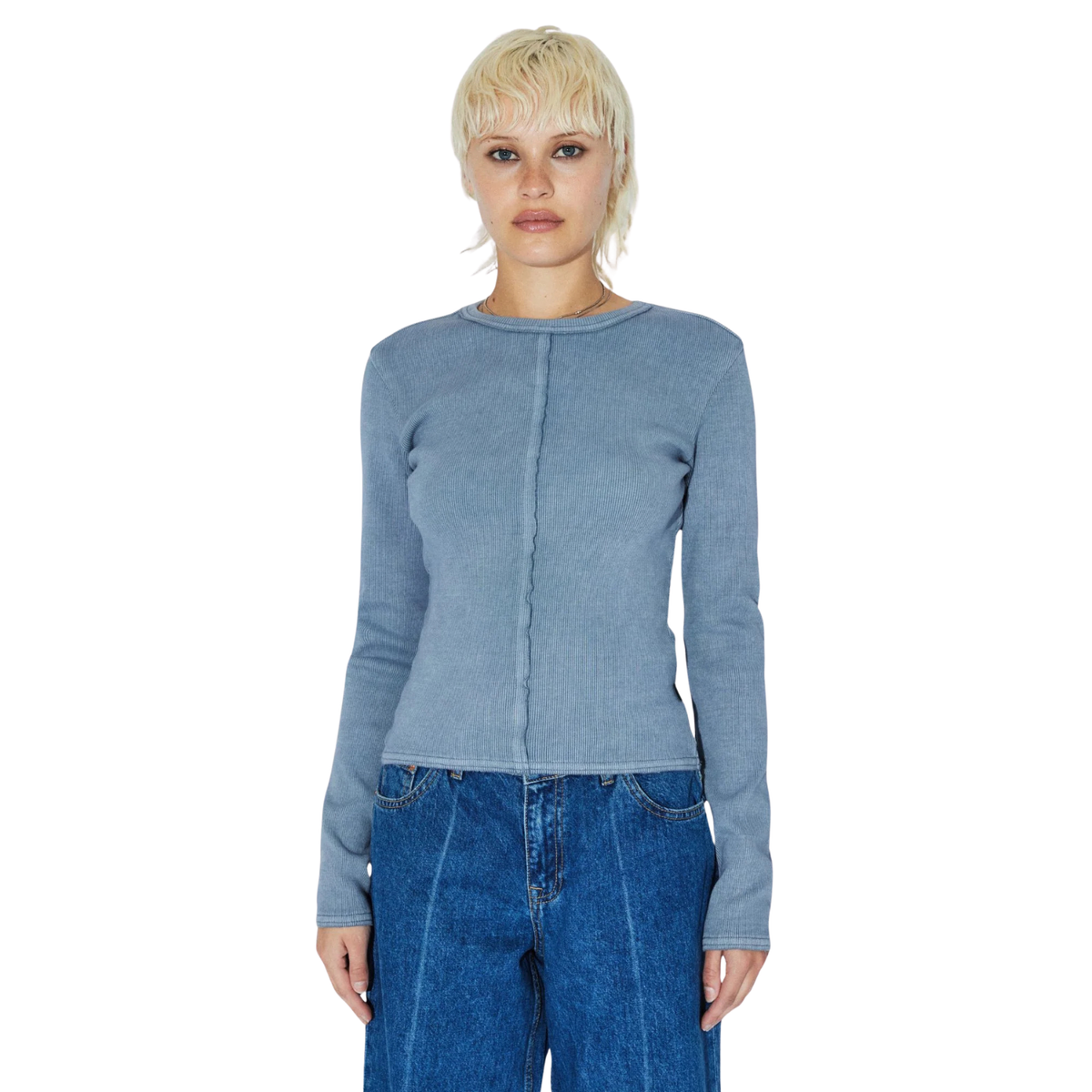 Dr.Denim W Stella Rib LS Tee Washed Blue