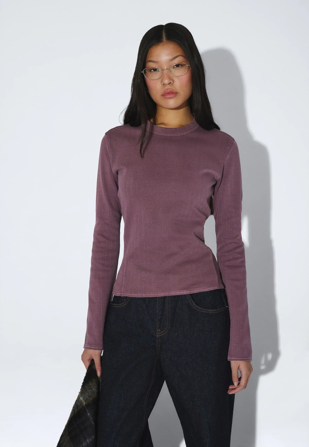 Dr.Denim W Stella Seam Rib Top Washed Aubergine
