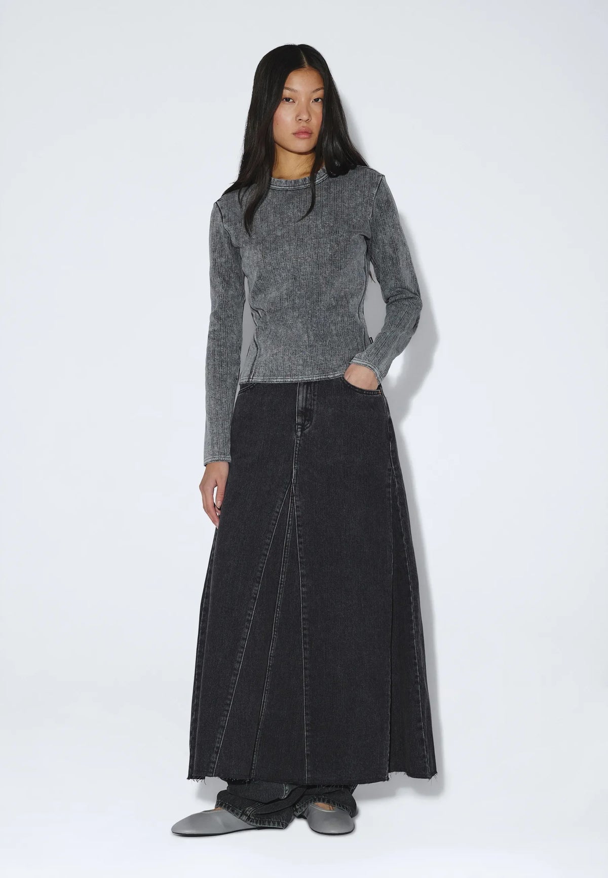 Dr.Denim W Stella Seam Rib Top Washed Grey