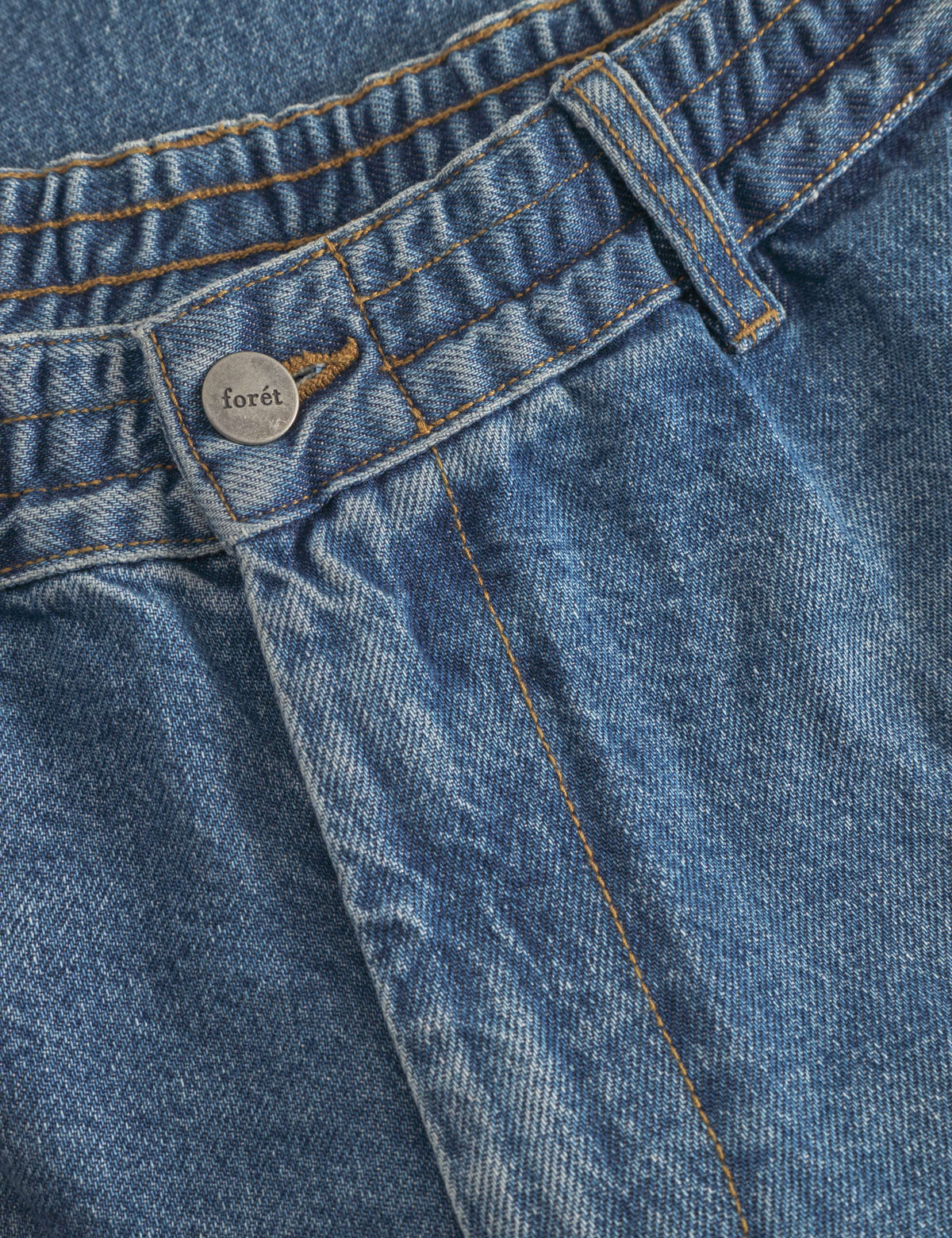 Forét Clay Creased Denim Shorts Vintage Blue