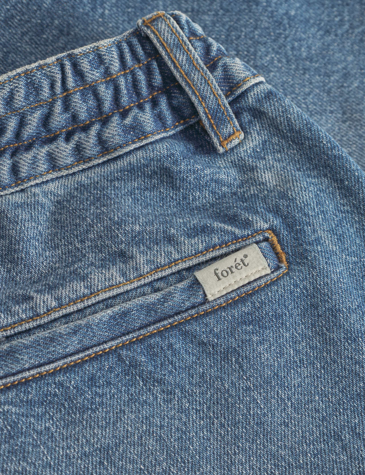 Forét Clay Creased Denim Shorts Vintage Blue
