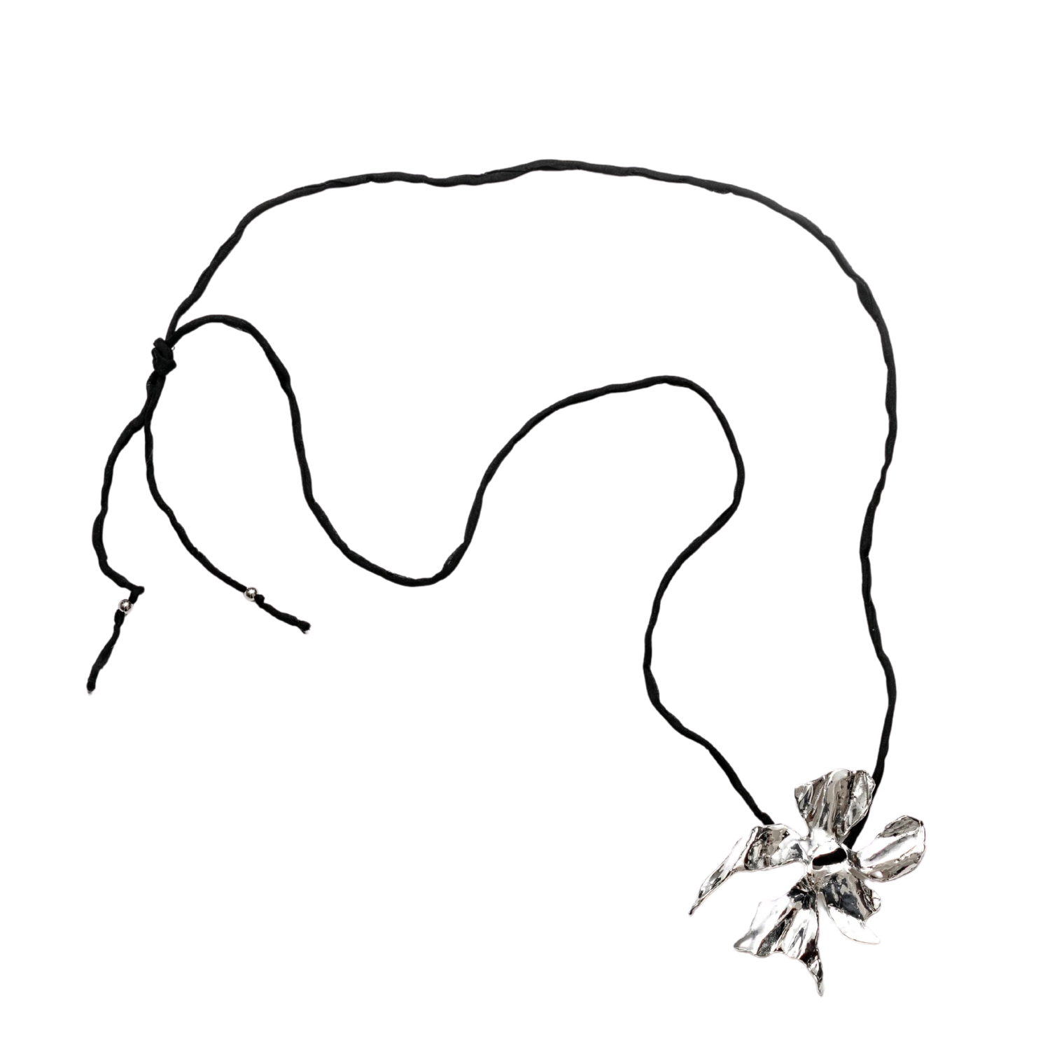 FLOWER CORD NECKLACE - BLACK