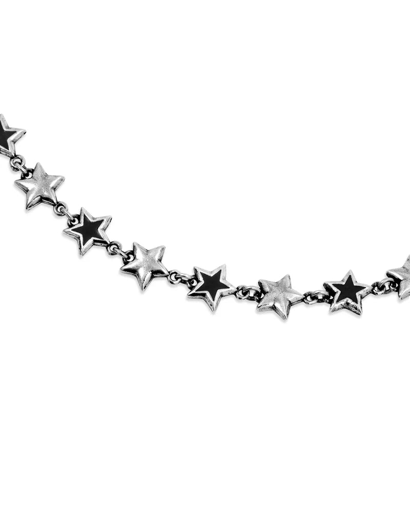 TwoJeys Black Enameled Stars Necklace Silver