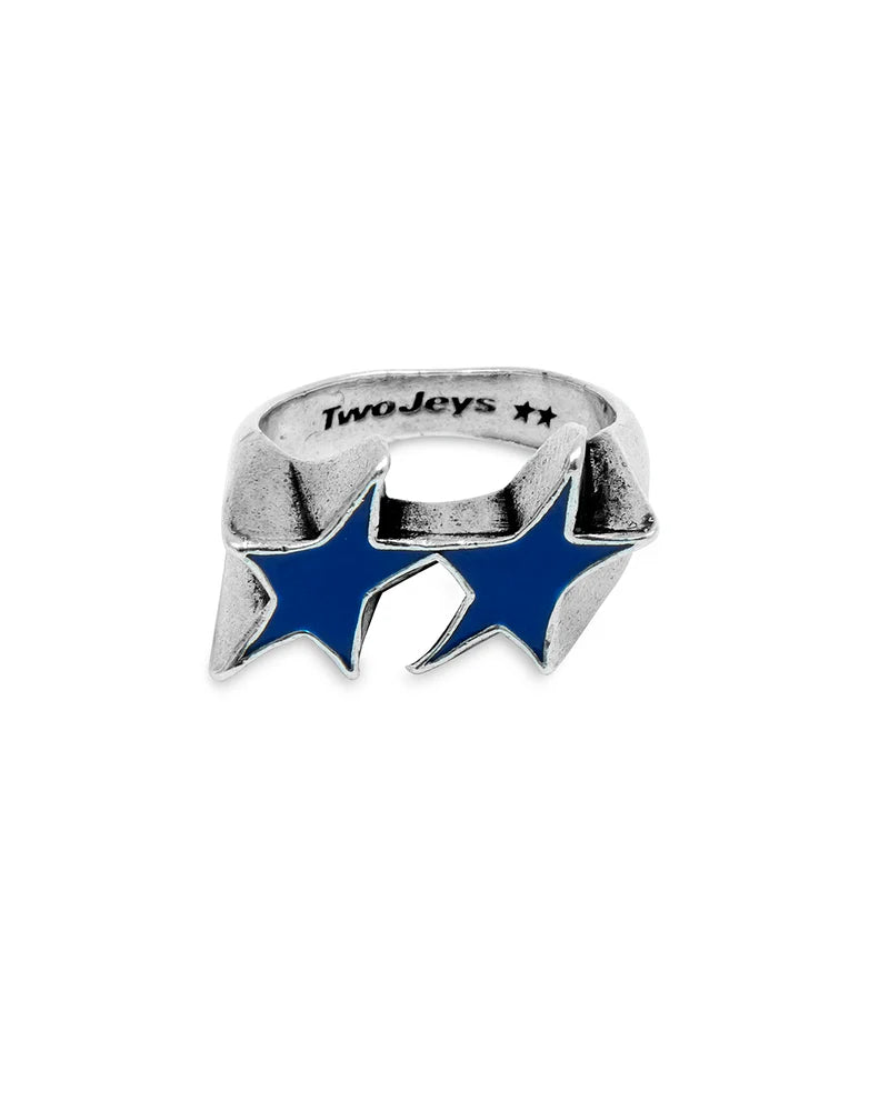 TwoJeys Icon Blue Enameled Single Ring Silver
