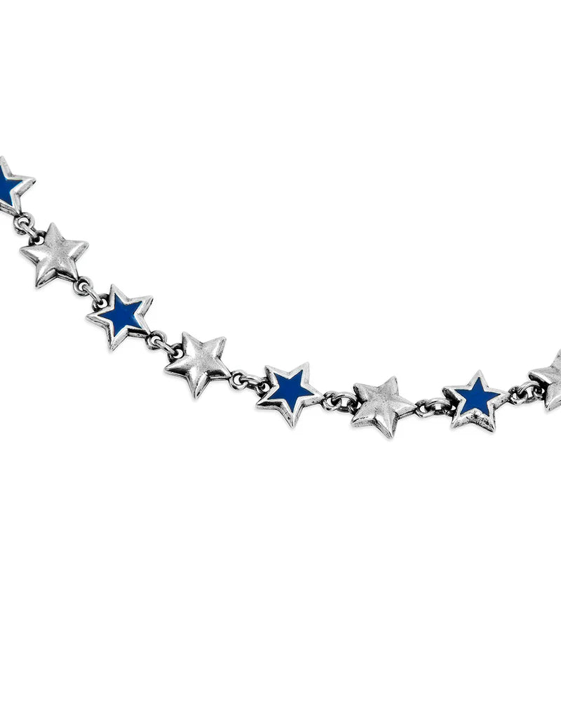 TwoJeys Blue Enameled Stars Necklace Silver