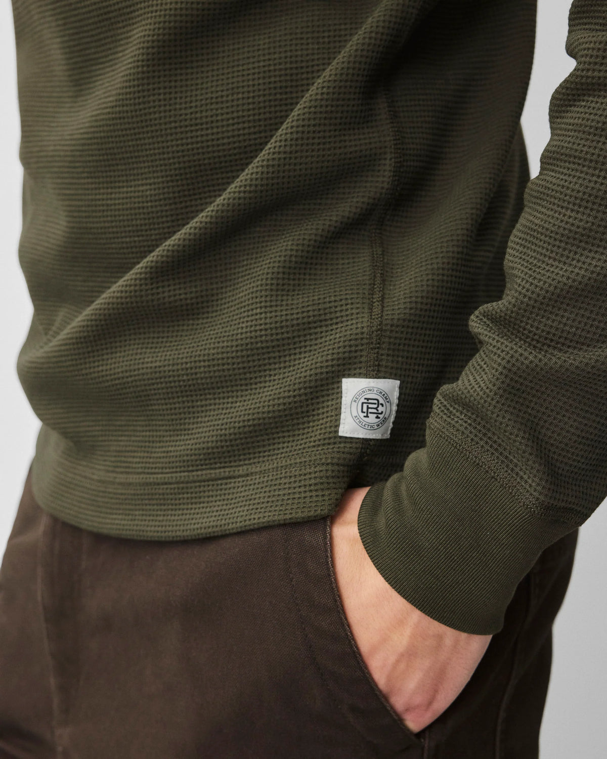 Reigning Champ Lightweight Waffle Standard Long Sleeve Dark Olive