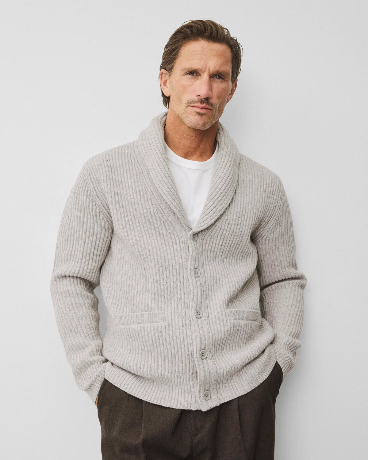 Reigning Champ Merino Kenny Shawl Cardigan Nep Heather Grey