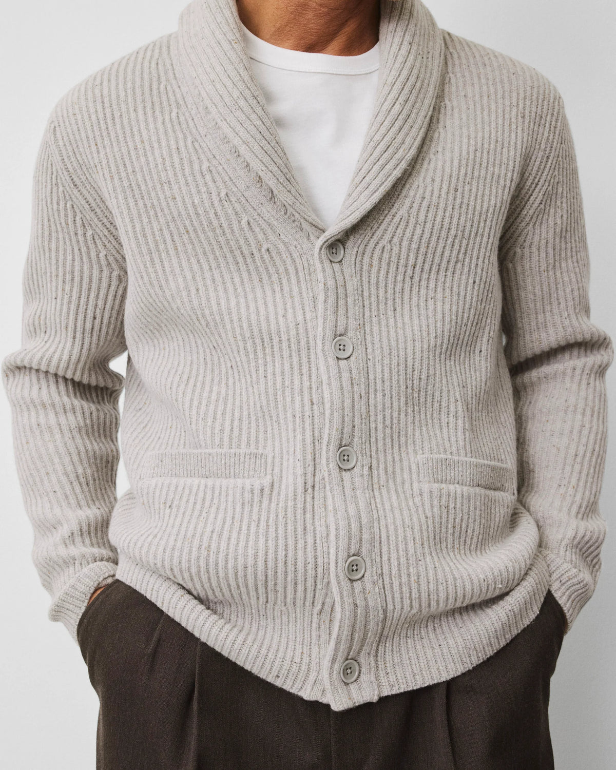 Reigning Champ Merino Kenny Shawl Cardigan Nep Heather Grey