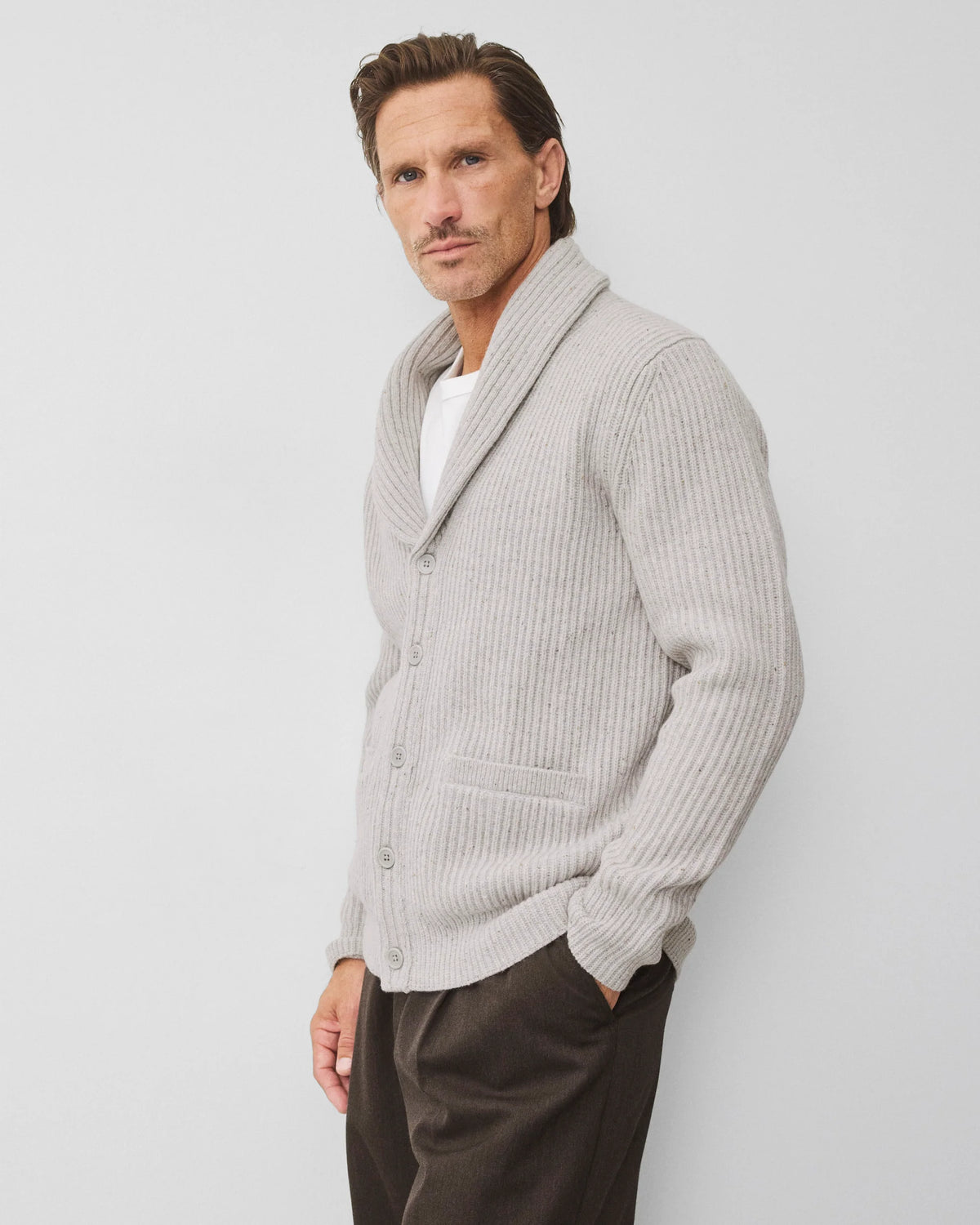 Reigning Champ Merino Kenny Shawl Cardigan Nep Heather Grey