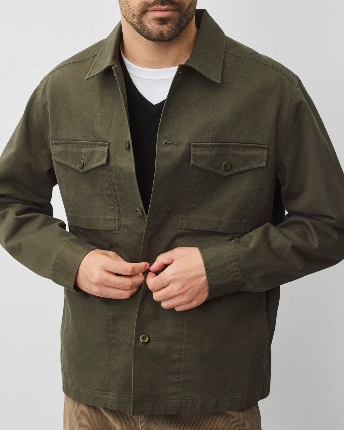 Reigining Champ Cotton Chino Keeper Standard Overshirt Dark Olive 