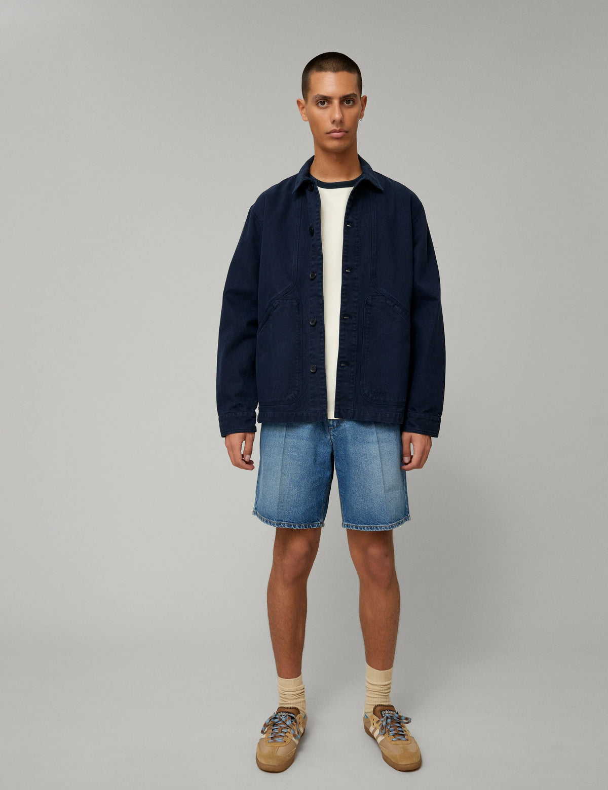 Forét Clay Creased Denim Shorts Vintage Blue