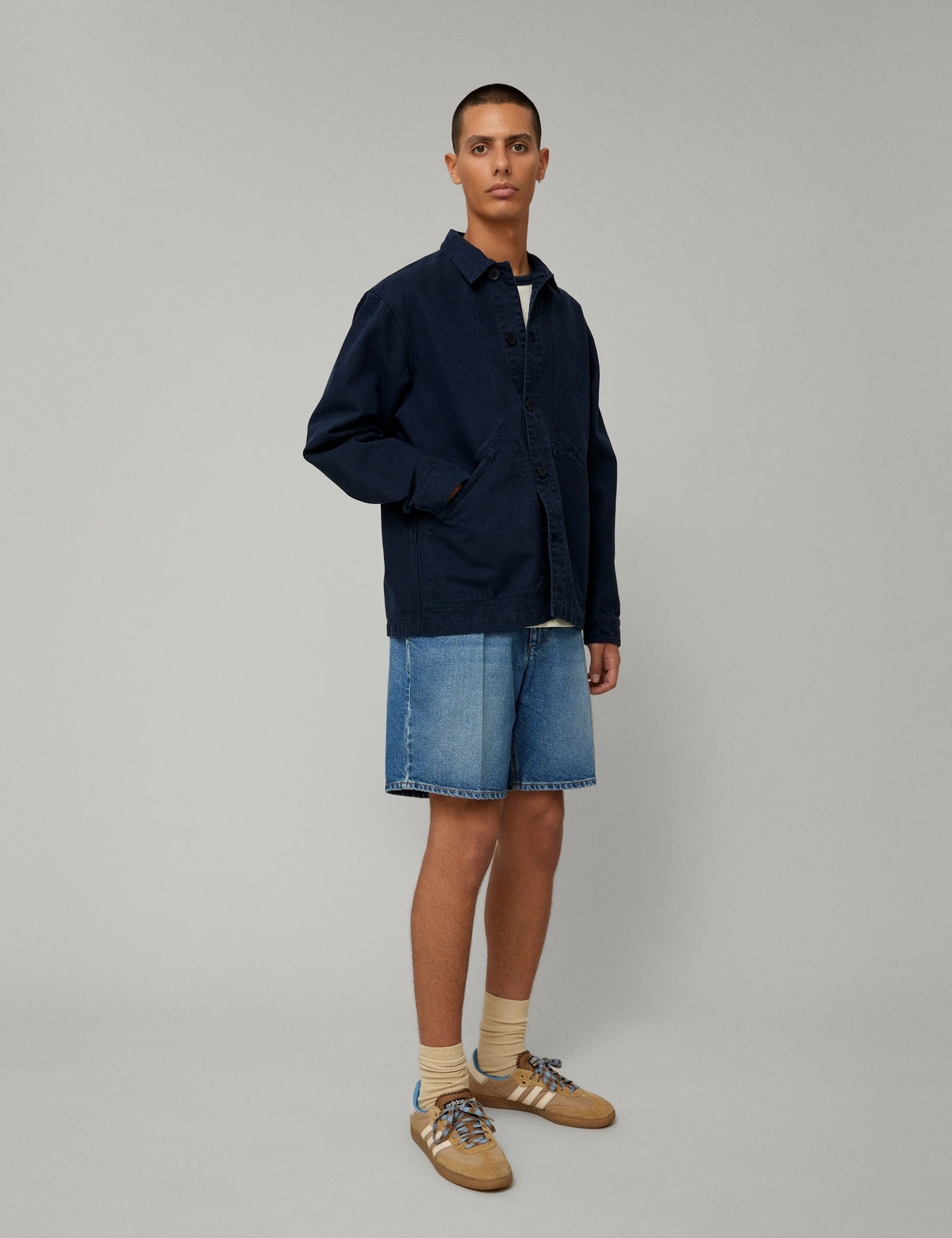Forét Clay Creased Denim Shorts Vintage Blue