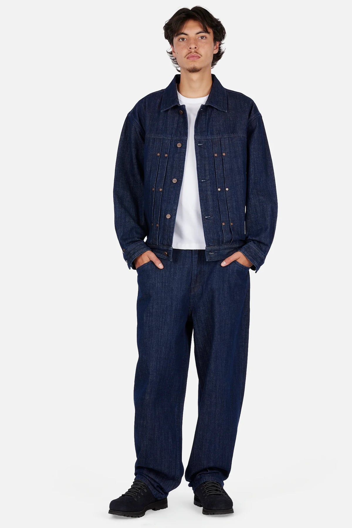 Dime Pleated Denim Jacket Indigo