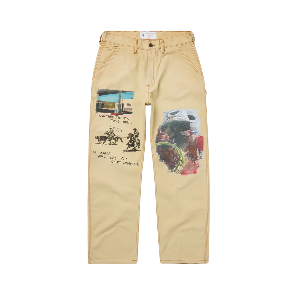 Just Like It Began Painters Pant - All Over Artwork Worn Tan
