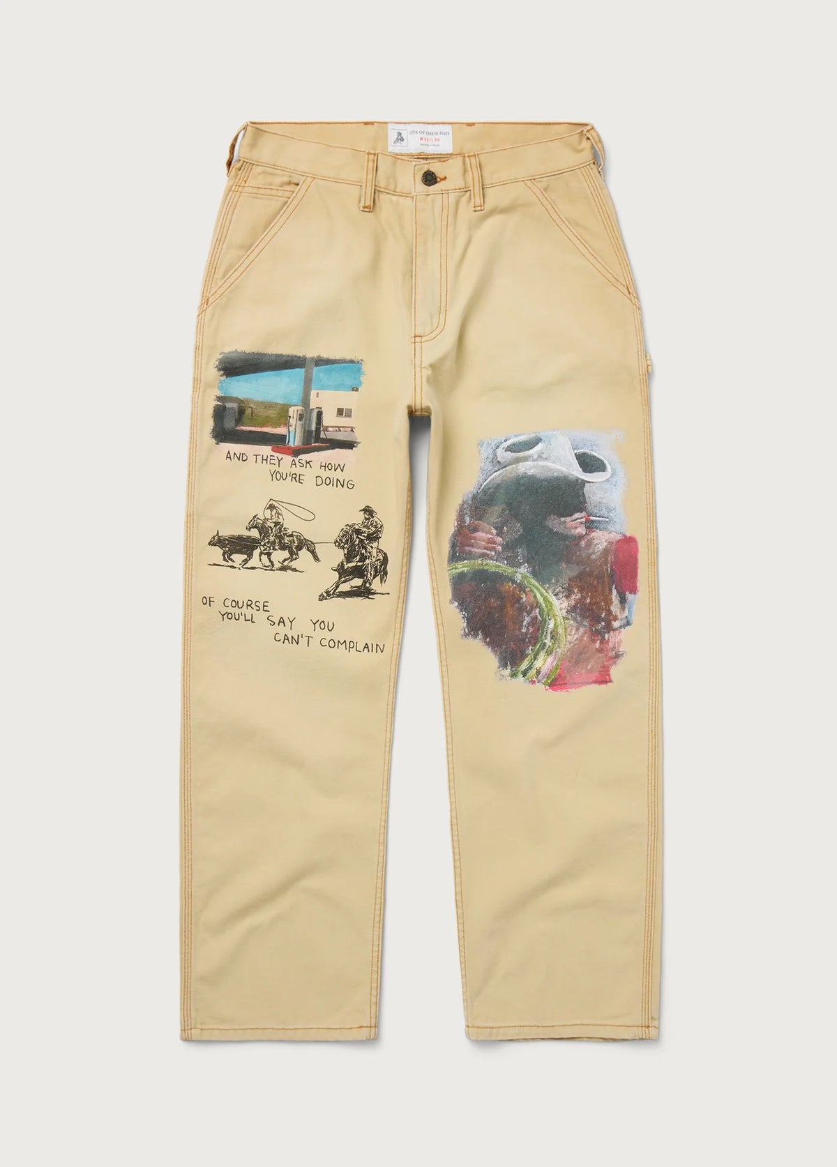 Just Like It Began Painters Pant - All Over Artwork Worn Tan