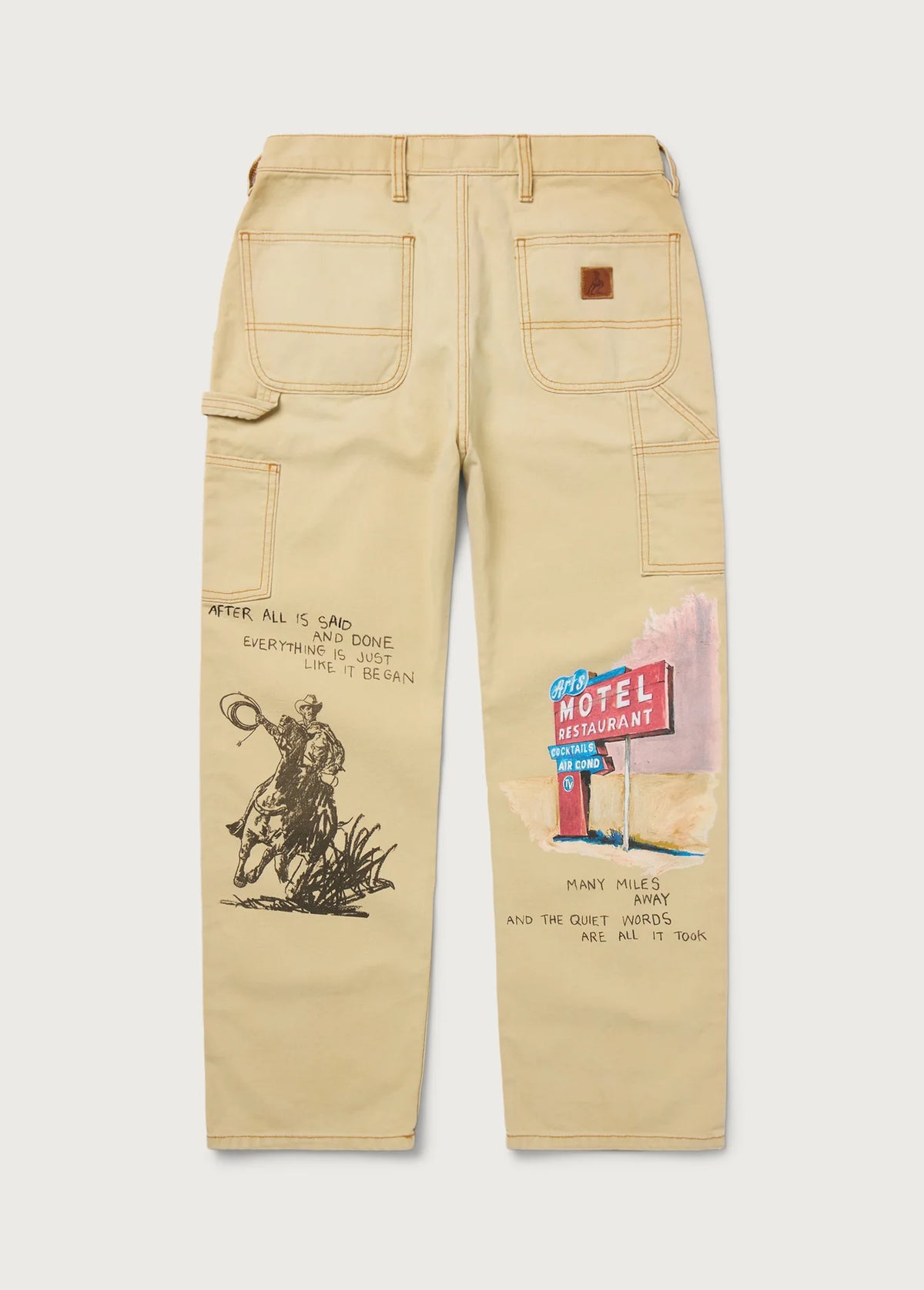 Just Like It Began Painters Pant - All Over Artwork Worn Tan