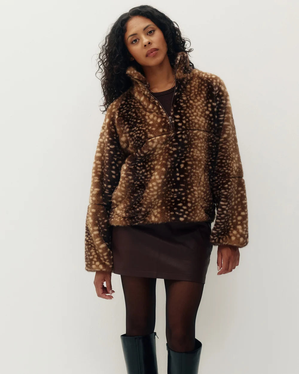 Kuwalla Tee W Tachette Faux Fur Zipup Bambi Brown