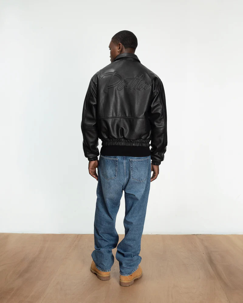 Patta Leather Bomber Jacket Black