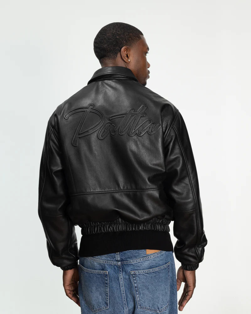 Patta Leather Bomber Jacket Black
