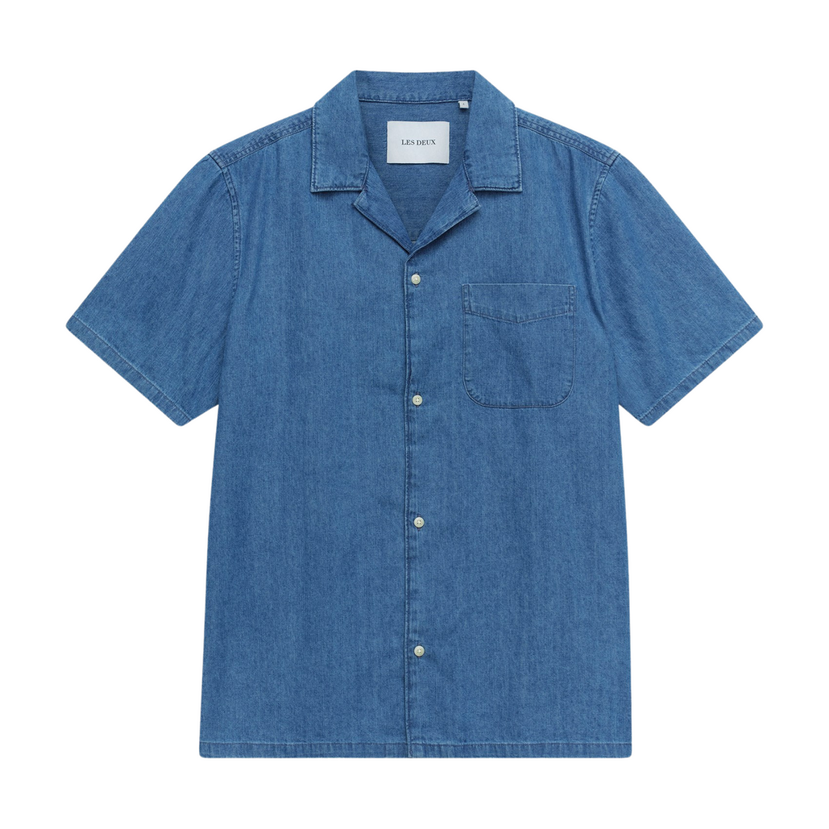 Les Deux Klark Denim SS Shirt Medium Blue Wash