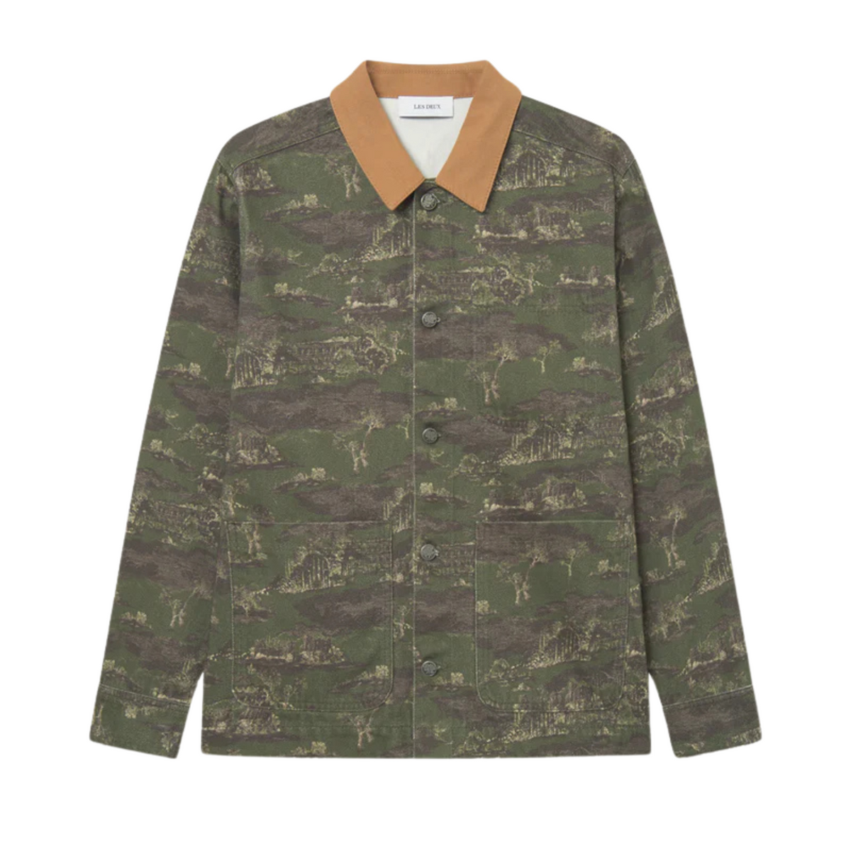 Les Deux Layton AOP Denim Overshirt 2.0 Chive Green/Summer Melon
