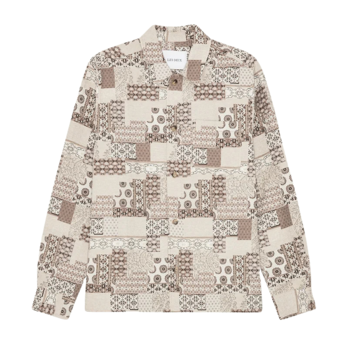 Les Deux Layton Patchwork Jacquard Overshirt Light Sand
