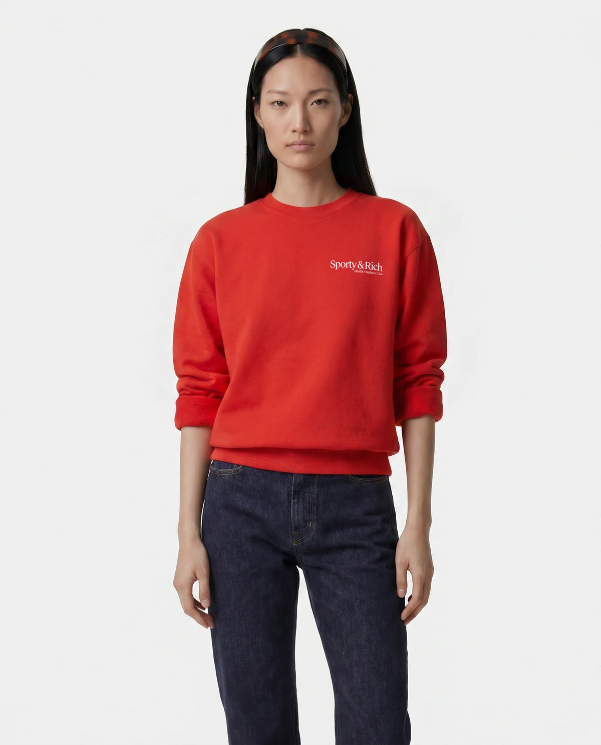 Sporty & Rich W Modern Crewneck Ruby/White