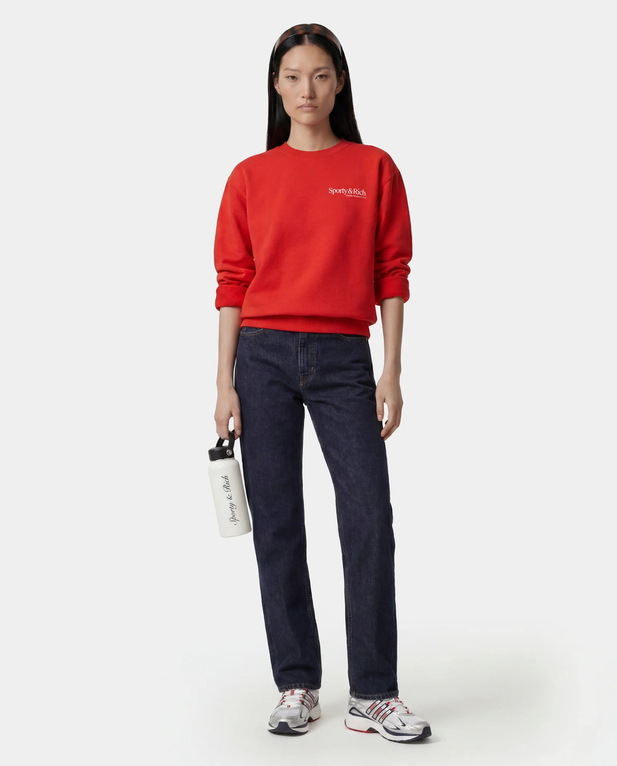 Sporty & Rich W Modern Crewneck Ruby/White