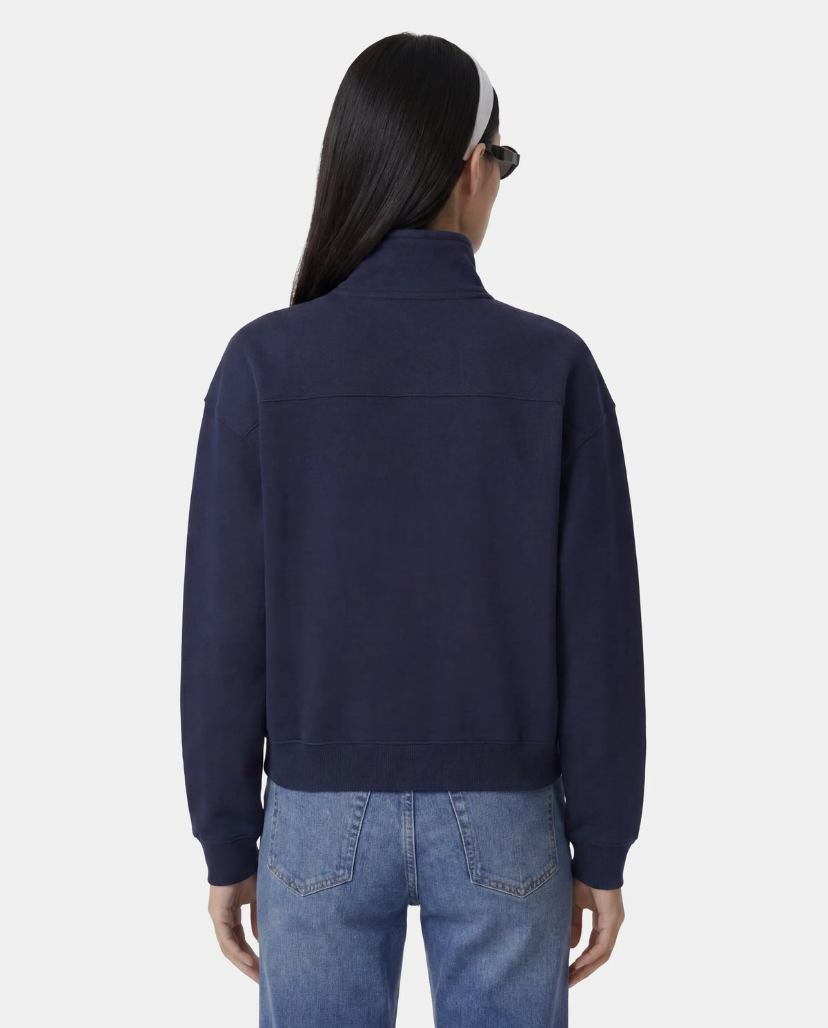 Sporty & Rich W NY Crest Embroidered Quarter Zip Dark Navy