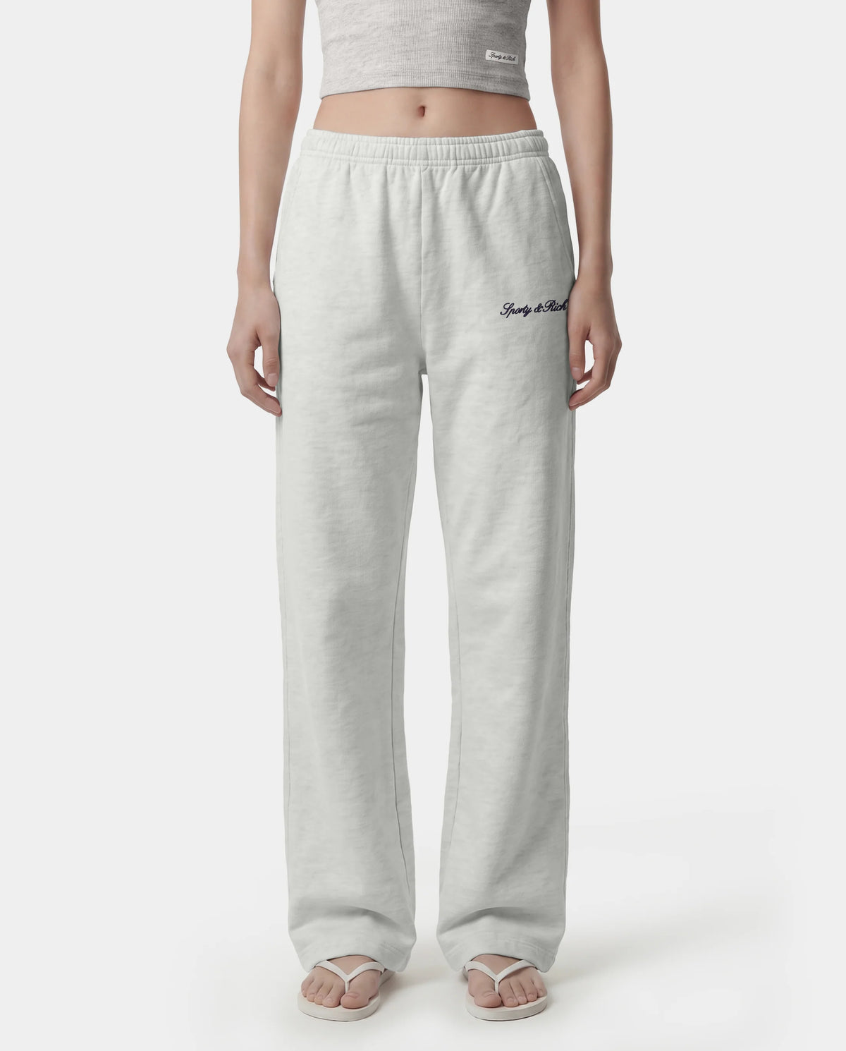 Sporty & Rich W Signature Logo Embroidered Wide Sweatpant Heather Gray
