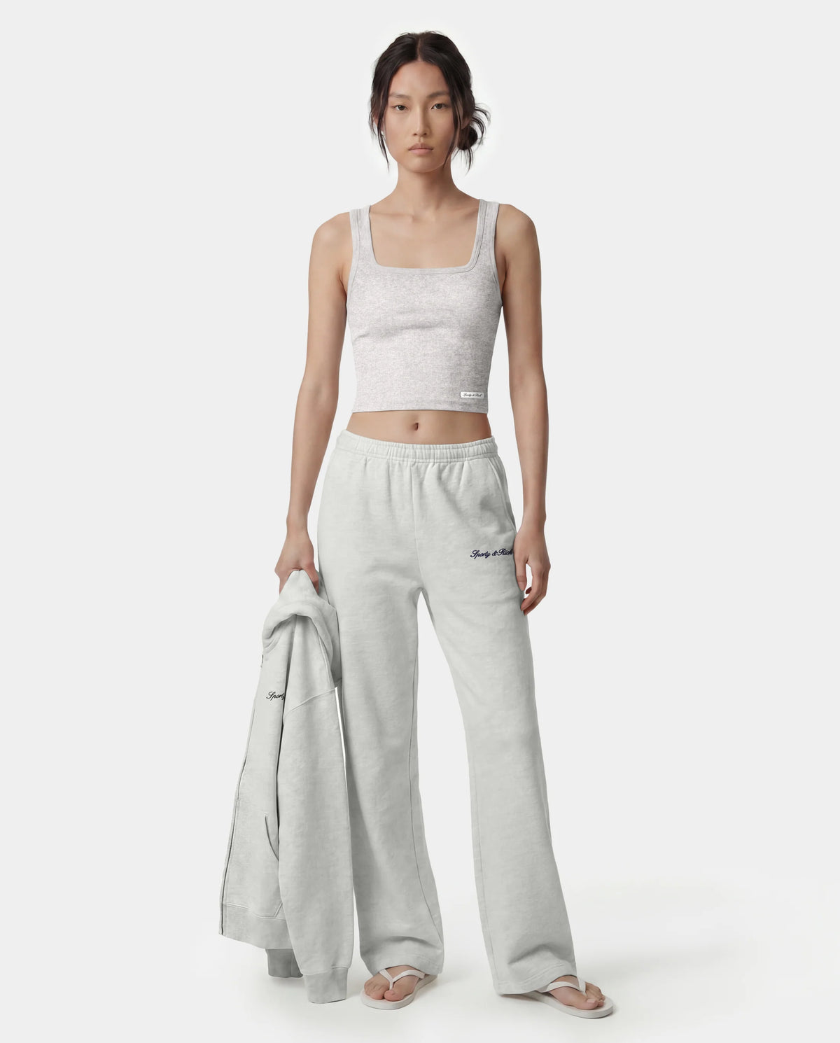 Sporty & Rich W Signature Logo Embroidered Wide Sweatpant Heather Gray