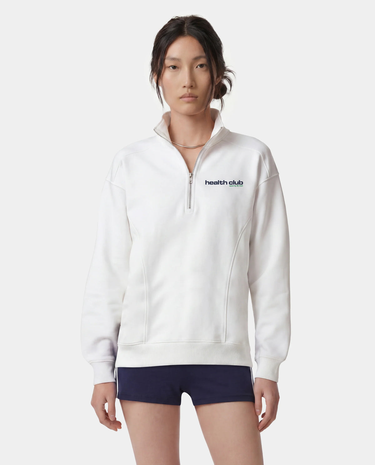 Sporty & Rich W Bold Health Quarter Zip White/Navy/Kelly
