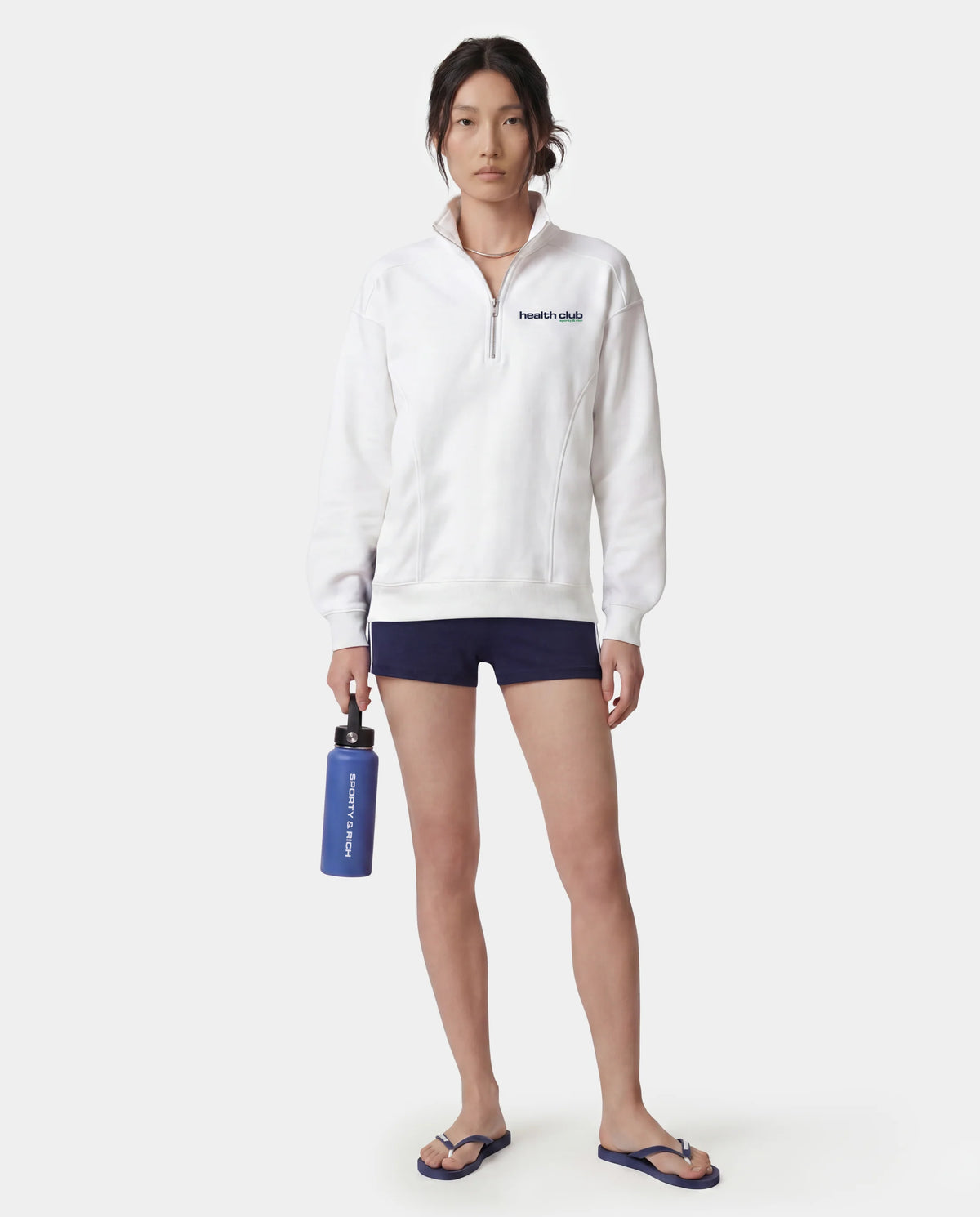 Sporty & Rich W Bold Health Quarter Zip White/Navy/Kelly