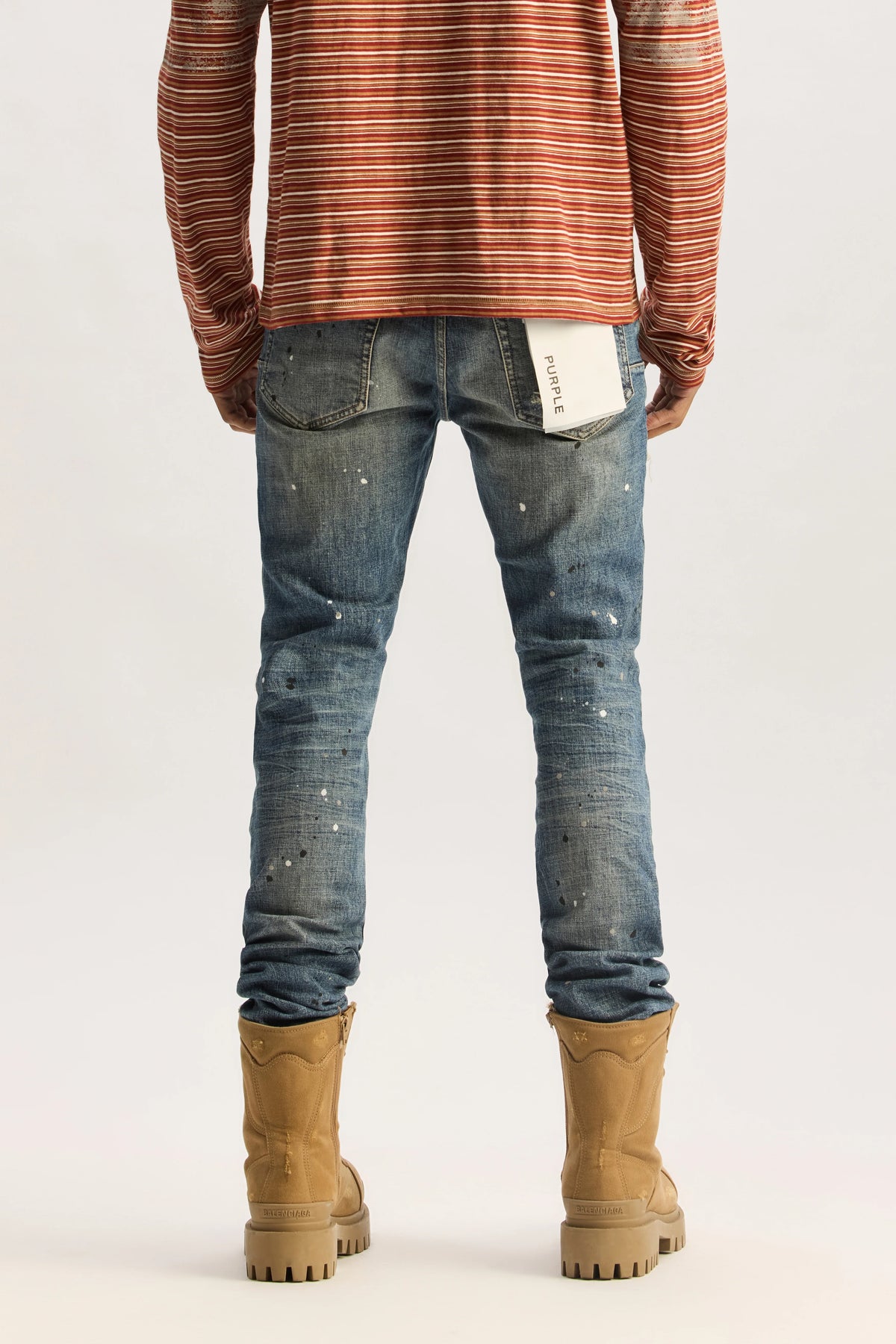 Purple P001 Skinny Plaid Paint Repair Jean Mid Indigo 