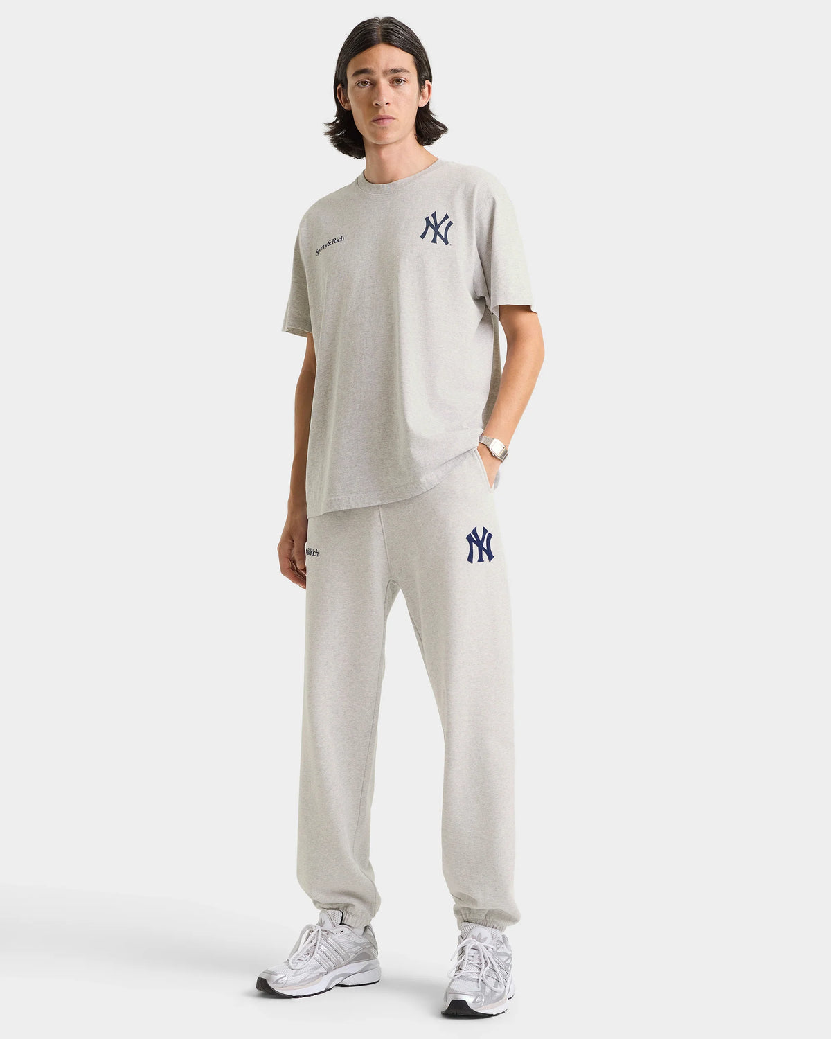 Sporty & Rich Yankees Curve T-Shirt Heather Gray