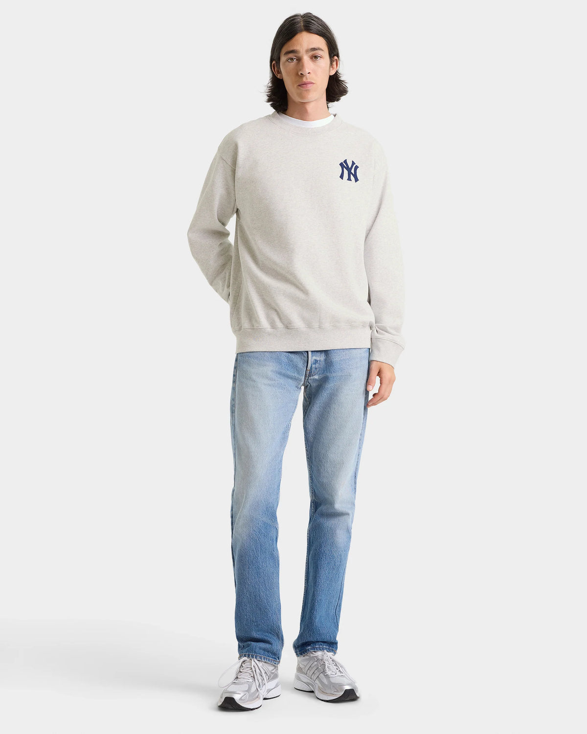 Sporty & Rich Heritage Yankees Serif Crewneck Heather Gray