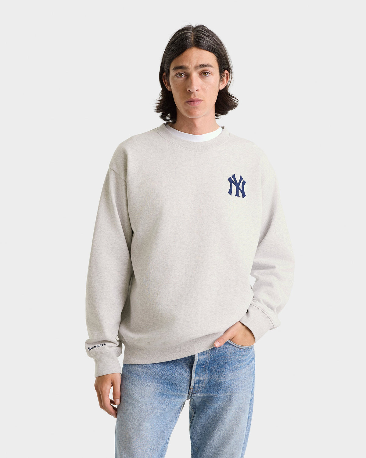 Sporty & Rich Heritage Yankees Serif Crewneck Heather Gray