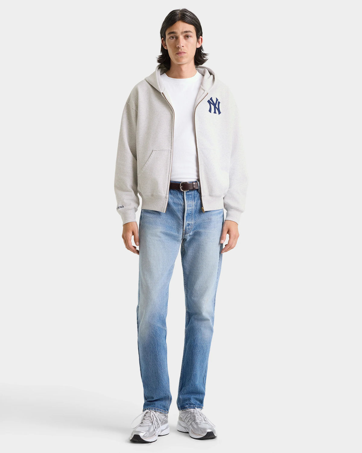 Sporty & Rich Heritage Yankees Serif Zip Hoodie Heather Gray