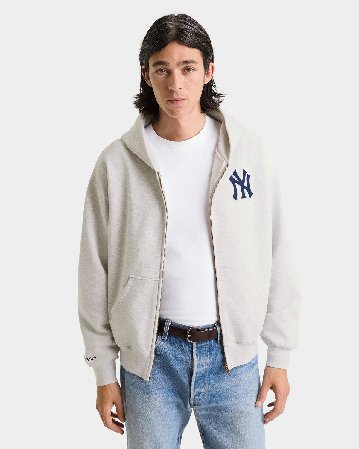 Sporty & Rich Heritage Yankees Serif Zip Hoodie Heather Gray