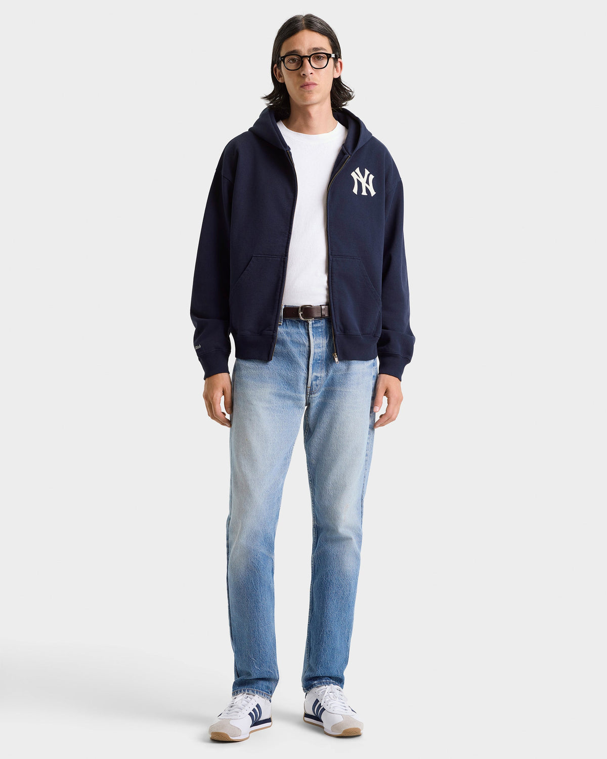 Sporty & Rich Heritage Yankees Serif Zip Hoodie Dark Navy