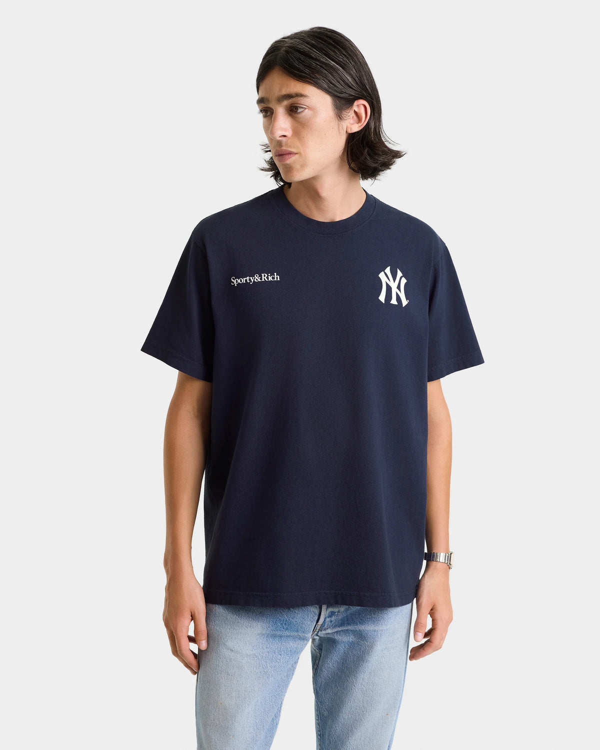 Sporty & Rich Yankees Curve T-Shirt Dark Navy
