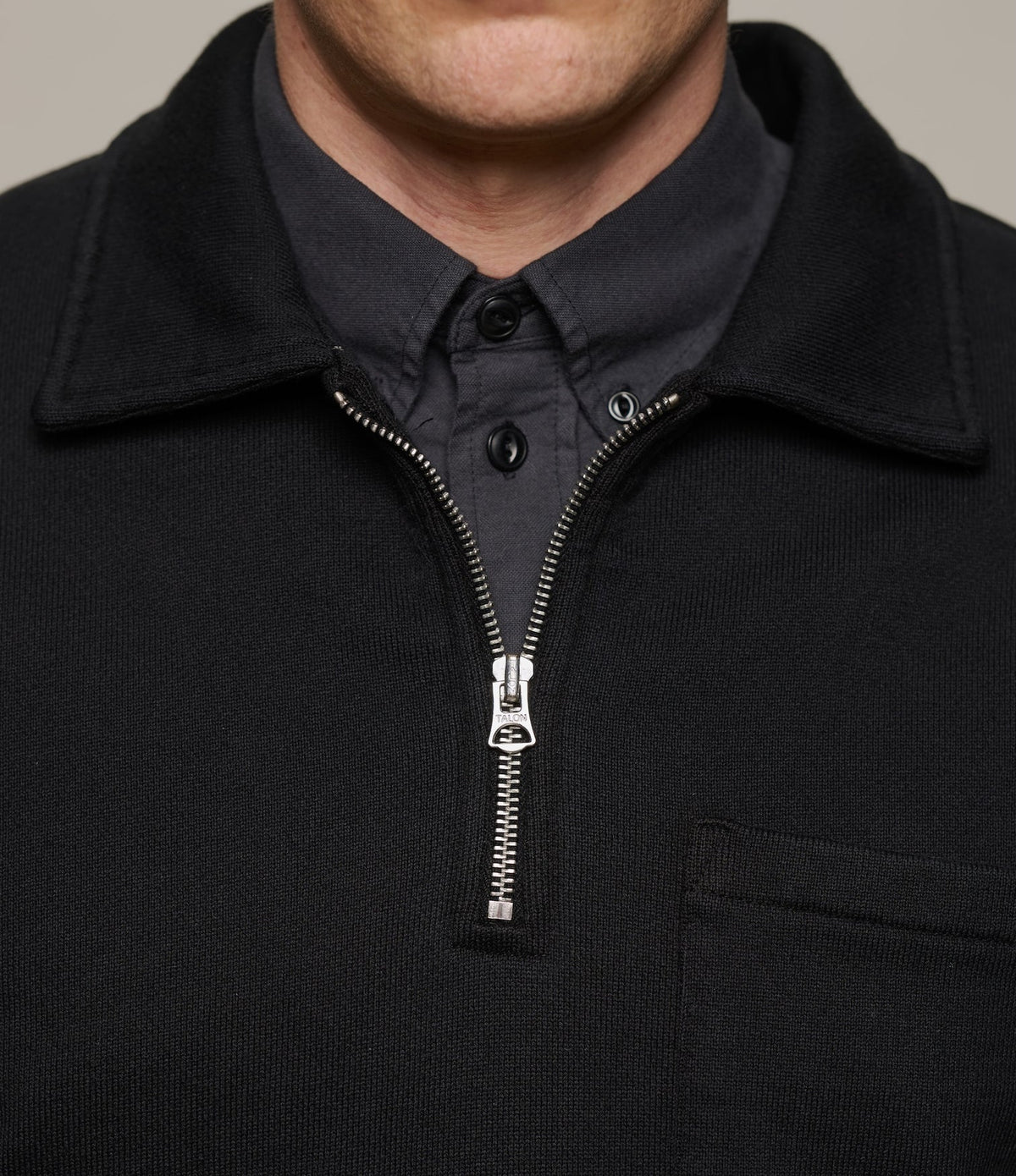 Merz B.Schwanen Authentic Fleece Polo Collared Half-Zip Cotton Sweatshirt Black