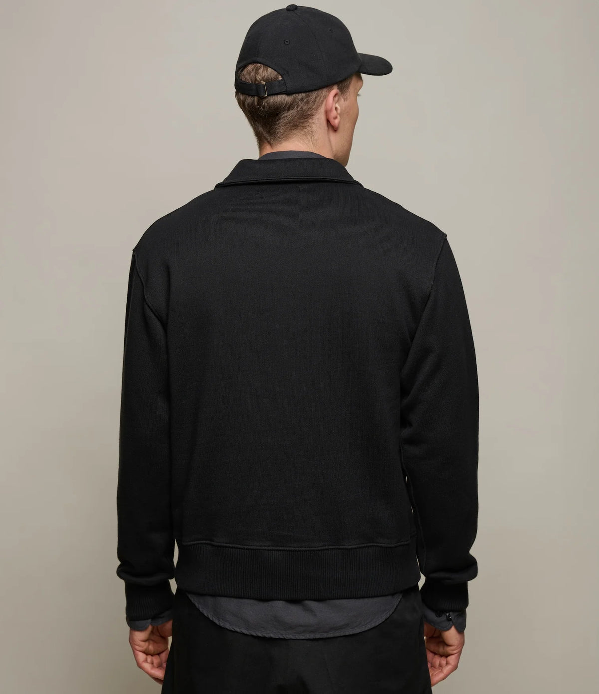 Merz B.Schwanen Authentic Fleece Polo Collared Half-Zip Cotton Sweatshirt Black