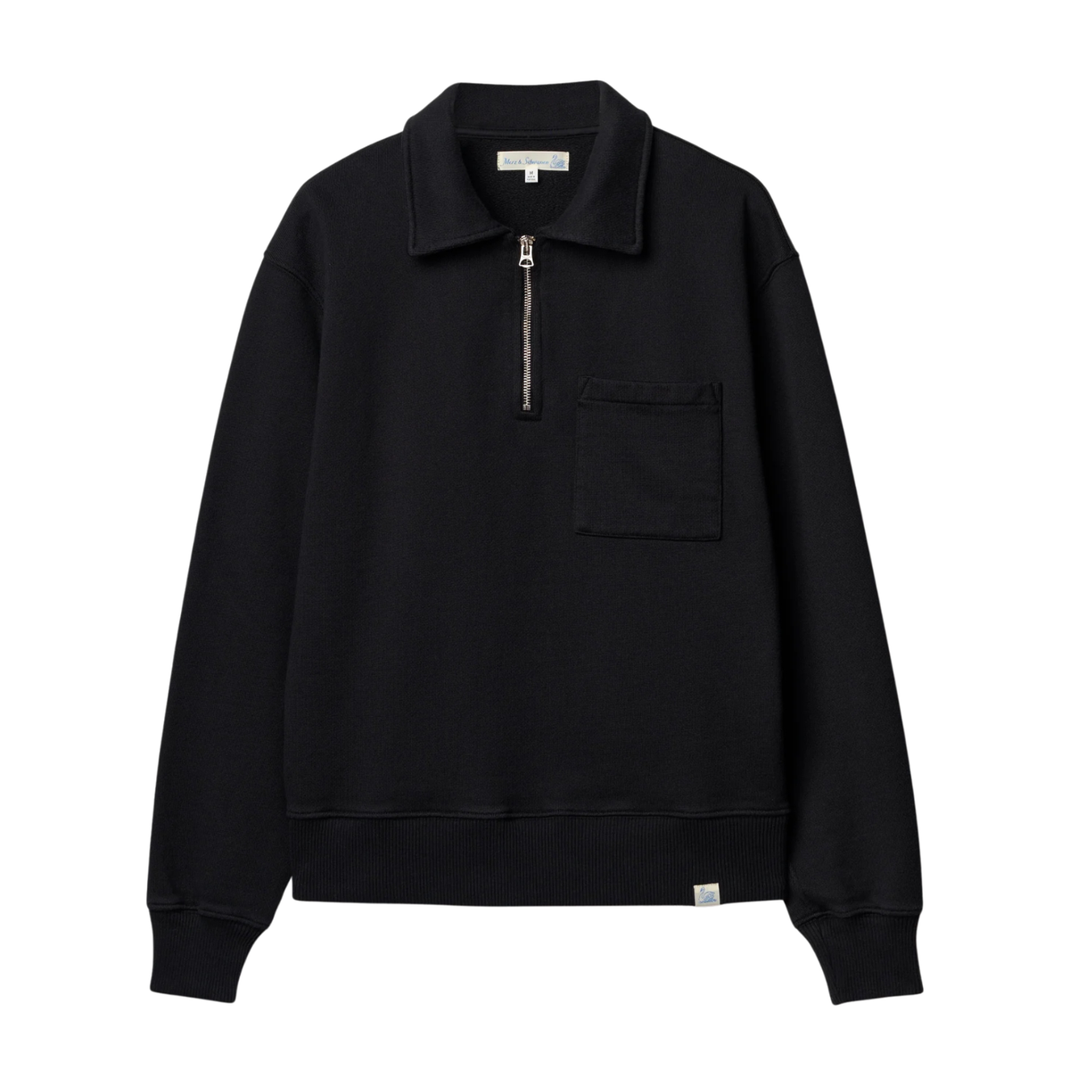 Merz B.Schwanen Authentic Fleece Polo Collared Half-Zip Cotton Sweatshirt Black