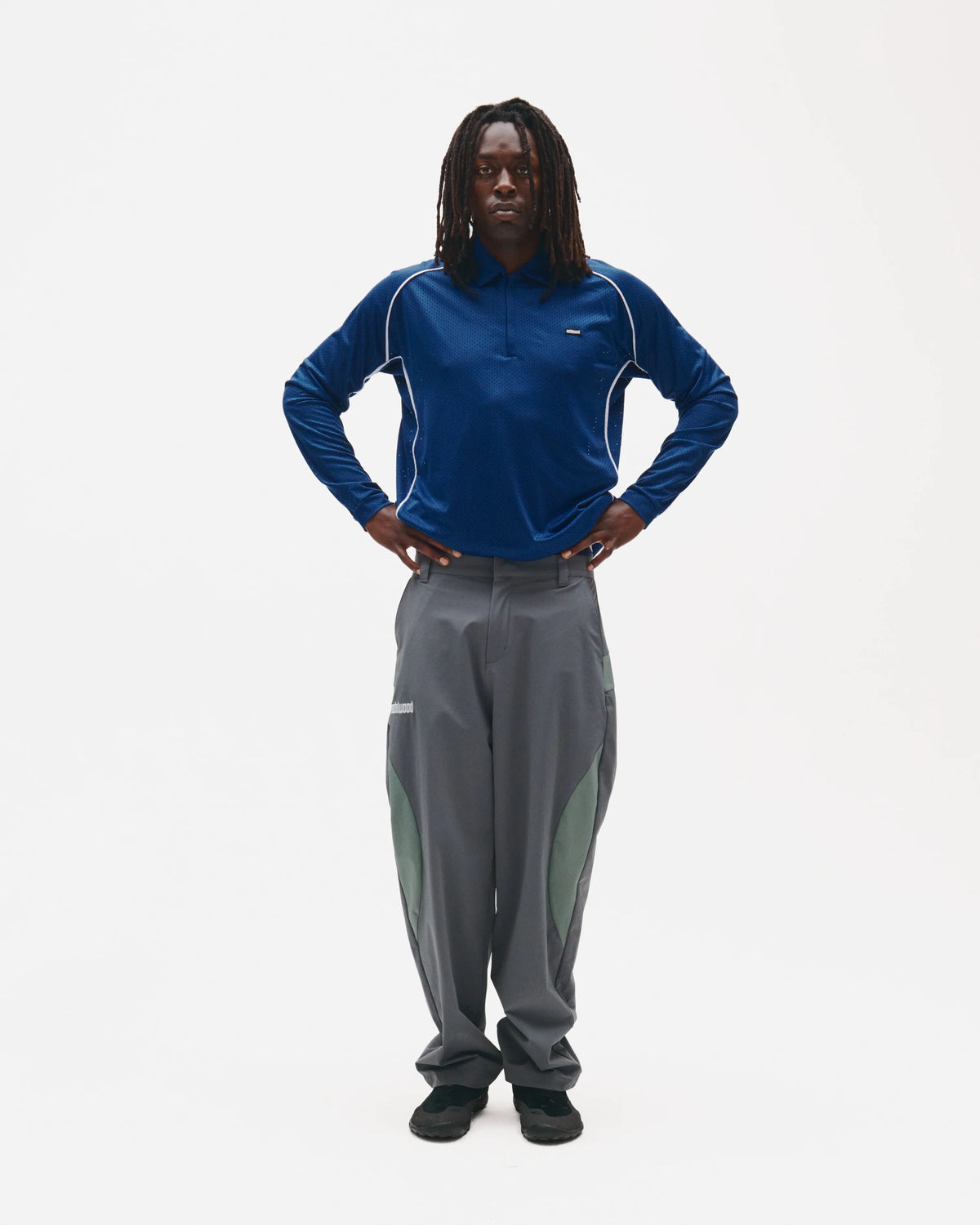 Metalwood Piped Longsleeve Quarter Zip Polo Navy