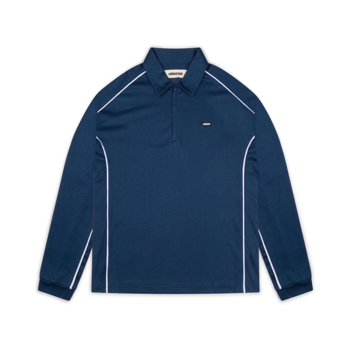 Metalwood Piped Longsleeve Quarter Zip Polo Navy