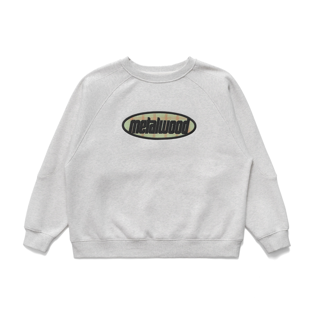 Metalwood Plaid Oval Logo Raglan Crewneck Heather Grey 
