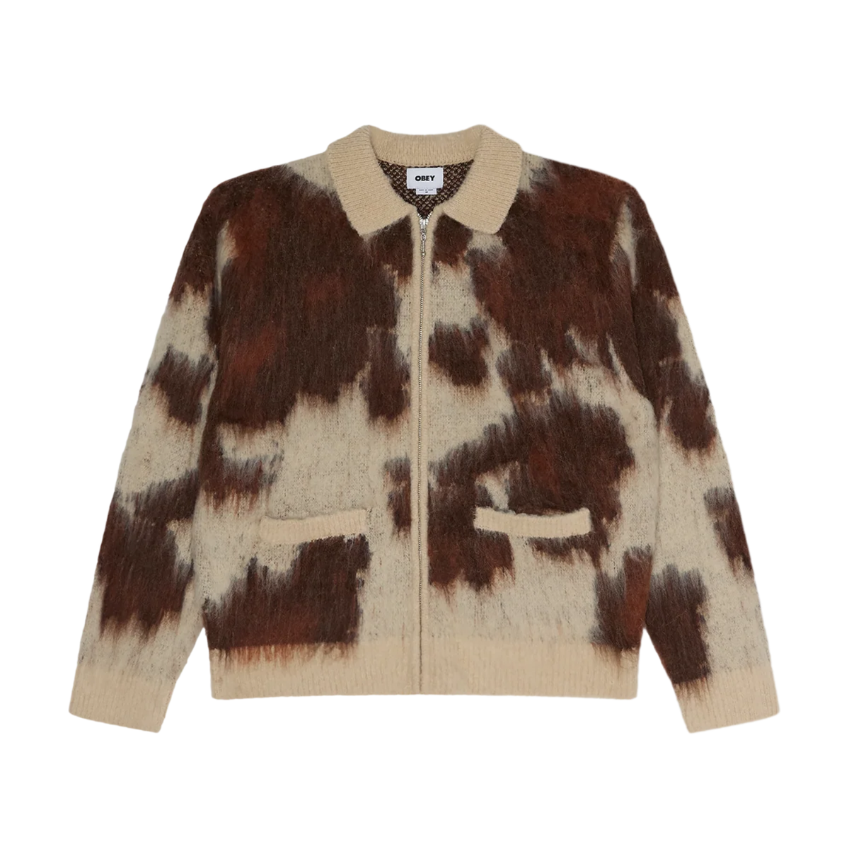 Obey Cow Pattern Zip Sweater Cow Multi 